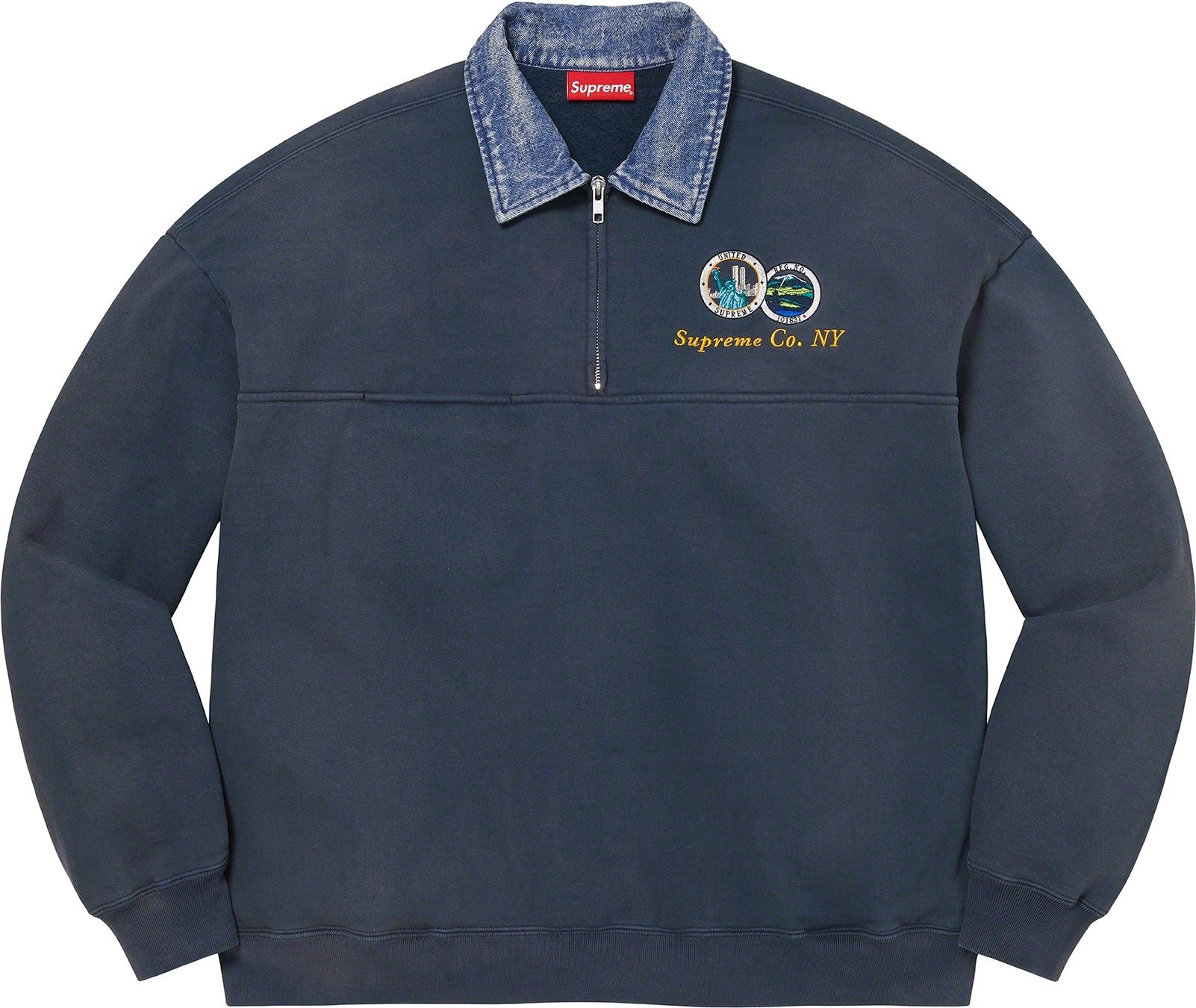 Denim Collar Half Zip Sweatshirt view 5